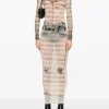 Dresses>JEAN PAUL GAULTIER Printed "Tattoo Marinière" Mesh Long Dress