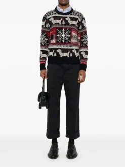 Knitwear>THOM BROWNE Relaxed Fit Crew Neck Pullover
