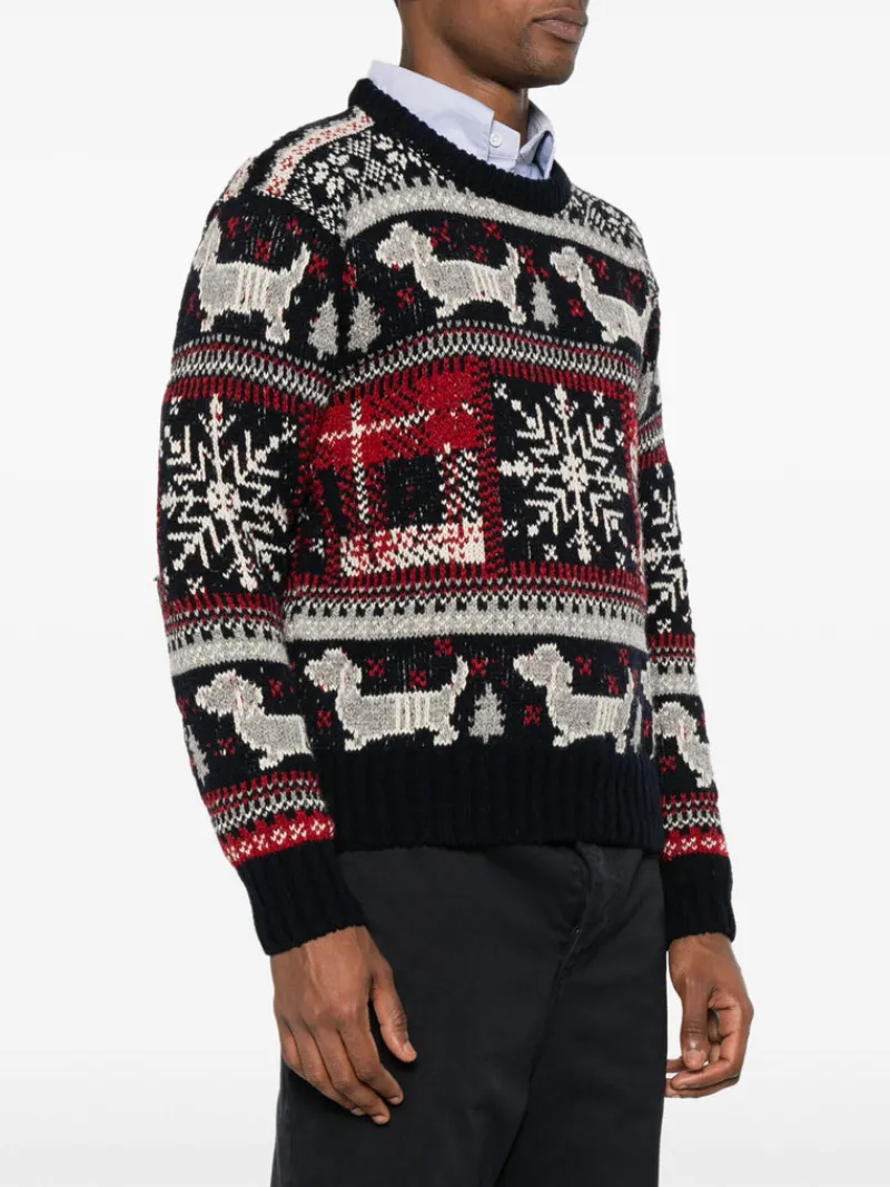 Knitwear>THOM BROWNE Relaxed Fit Crew Neck Pullover