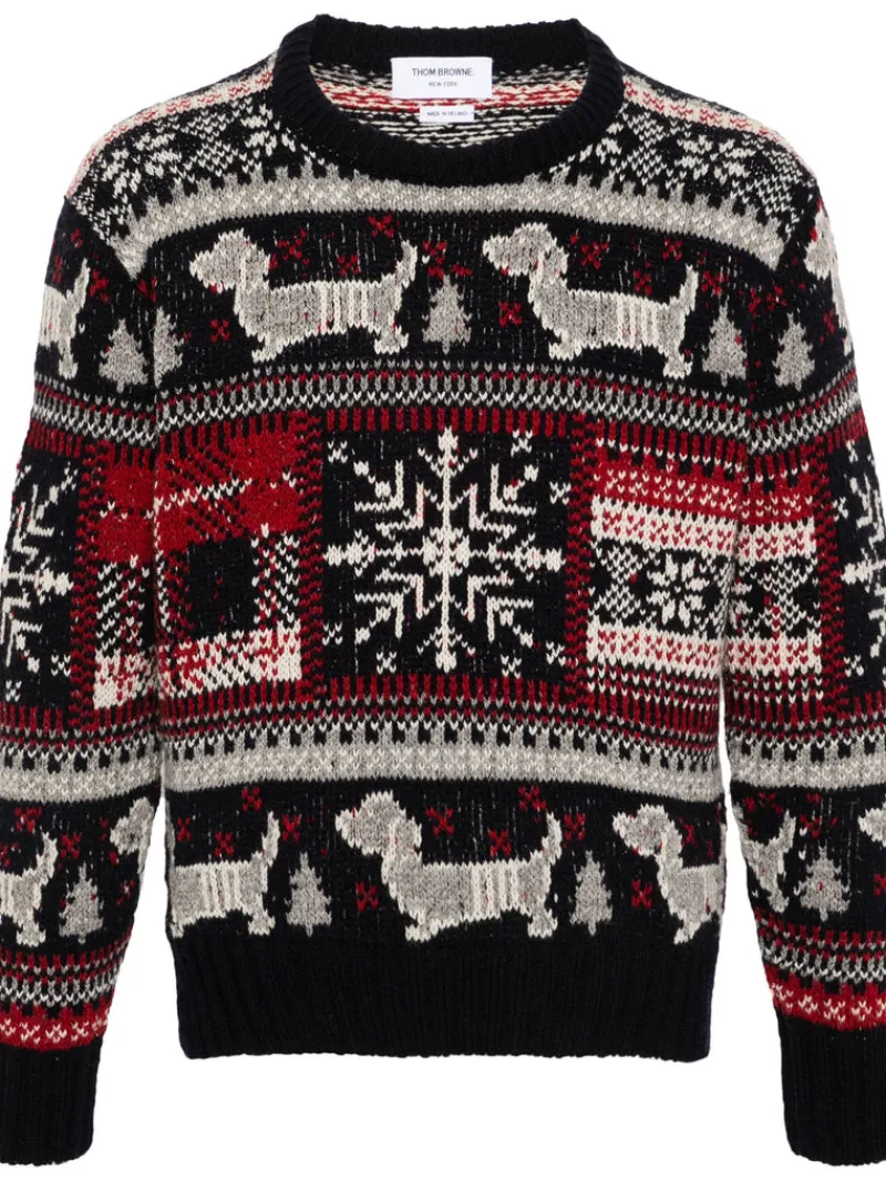 Knitwear>THOM BROWNE Relaxed Fit Crew Neck Pullover