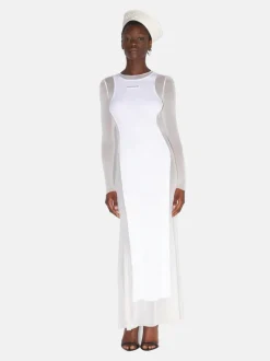 Dresses>JEAN PAUL GAULTIER Rib "Petit Grand" Application Mesh Long Dress