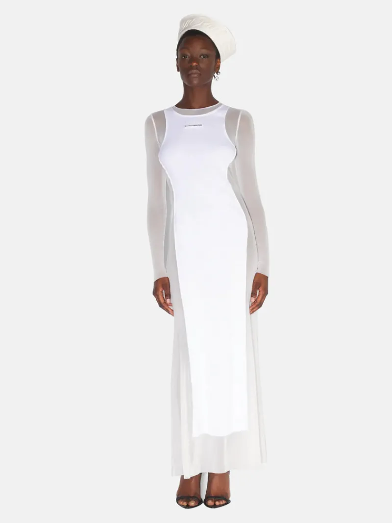 Dresses>JEAN PAUL GAULTIER Rib "Petit Grand" Application Mesh Long Dress