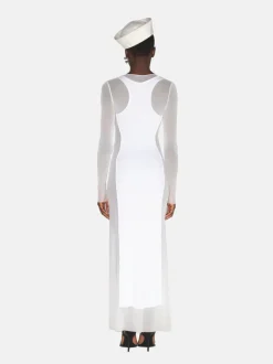 Dresses>JEAN PAUL GAULTIER Rib "Petit Grand" Application Mesh Long Dress