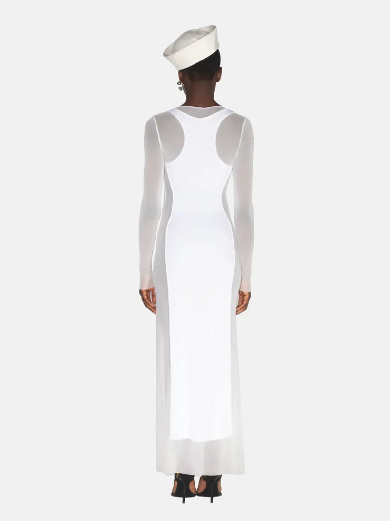 Dresses>JEAN PAUL GAULTIER Rib "Petit Grand" Application Mesh Long Dress