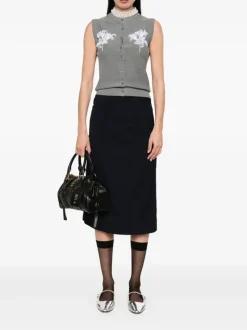 Knitwear>SHUSHU/TONG Ribbon-Stitch Sleeveless Knit Cardigan
