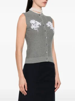 Knitwear>SHUSHU/TONG Ribbon-Stitch Sleeveless Knit Cardigan