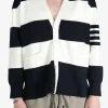 Knitwear>THOM BROWNE Rugby Stripe Milano Stitch W/4 Bar Stripe V Neck Cardigan