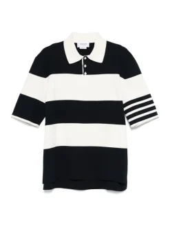 T-shirts>THOM BROWNE Rugby Stripe Milano Stitch SS Polo In Lightweight Cotton W/4 Bar Stripe