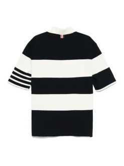 T-shirts>THOM BROWNE Rugby Stripe Milano Stitch SS Polo In Lightweight Cotton W/4 Bar Stripe