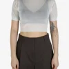 Tops>AMOMENTO Sheer Cropped Knit Top