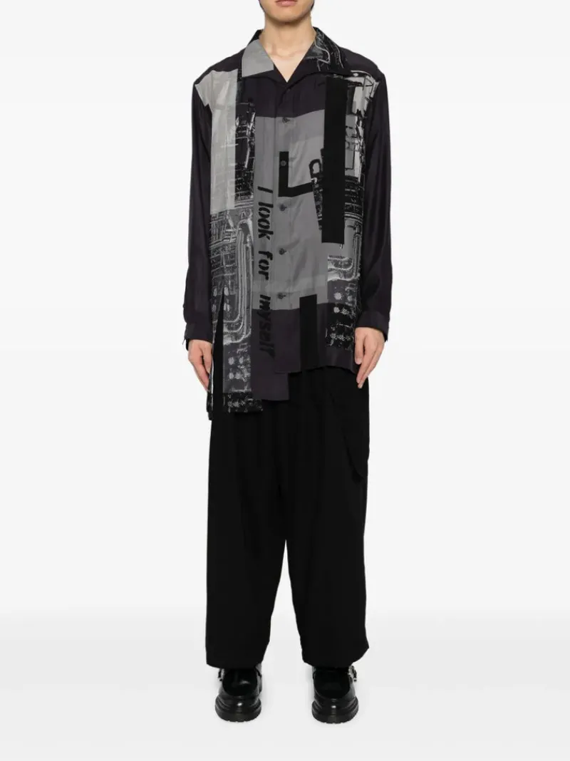Shirts>YOHJI YAMAMOTO POUR HOMME Silk Asymetrical Button Up Blouse