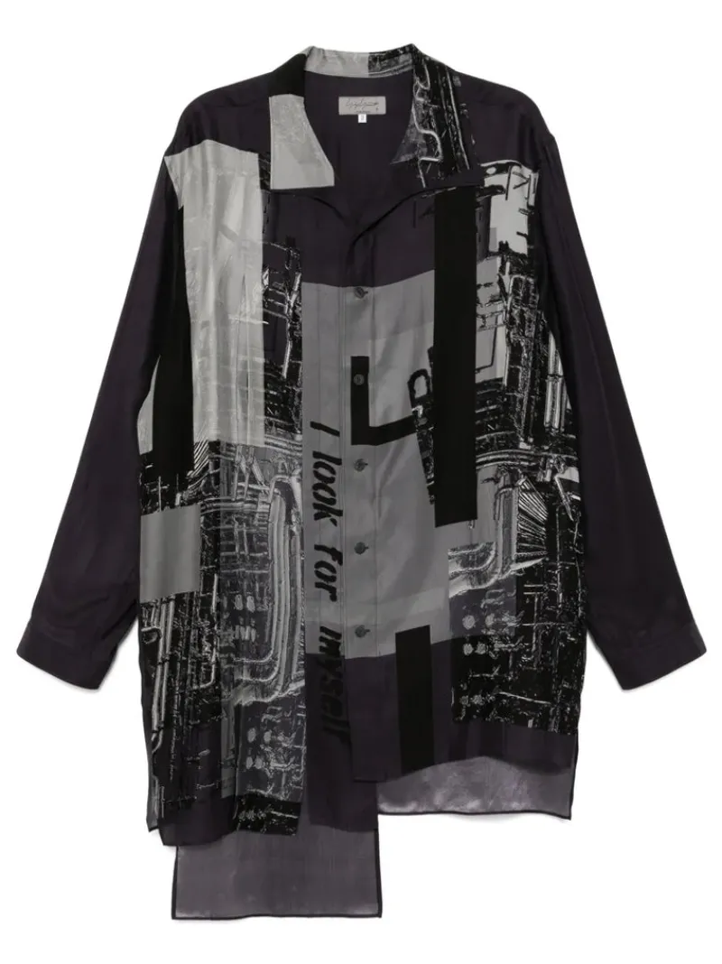 Shirts>YOHJI YAMAMOTO POUR HOMME Silk Asymetrical Button Up Blouse