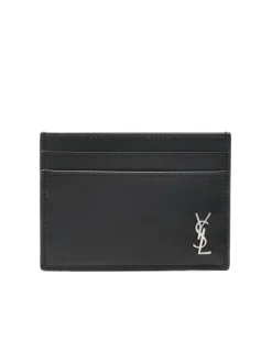 Small Accessories>SAINT LAURENT Silver Logo Card Wallet