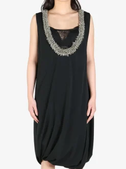 Dresses>DRIES VAN NOTEN Sleeveless Draped Beaded Neck Dress