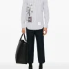 Shirts>THOM BROWNE Straight Fit L/S BD W/Satin Fill Stitch Flowers With Applique Shirt