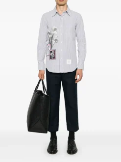 Shirts>THOM BROWNE Straight Fit L/S BD W/Satin Fill Stitch Flowers With Applique Shirt