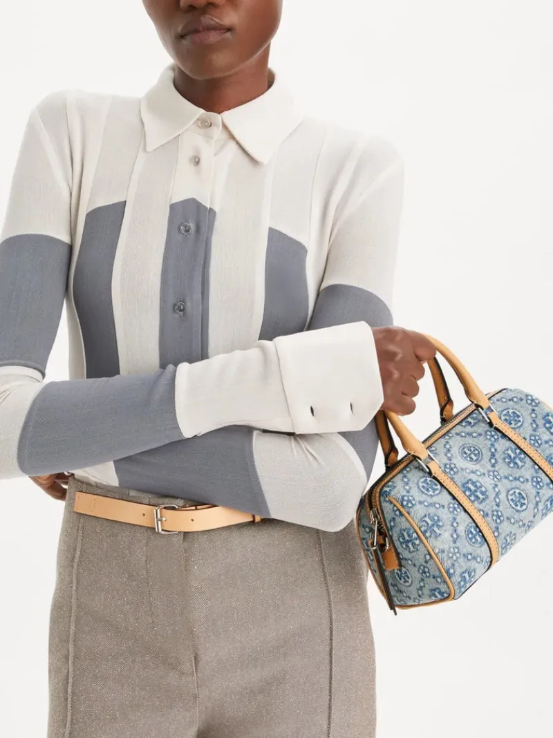 Bags>TORY BURCH T Monogram Denim Mini Barrel Bag