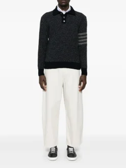 Knitwear>THOM BROWNE Tonal Textured Stitch Funnel Neck Knitwear