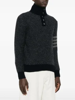 Knitwear>THOM BROWNE Tonal Textured Stitch Funnel Neck Knitwear