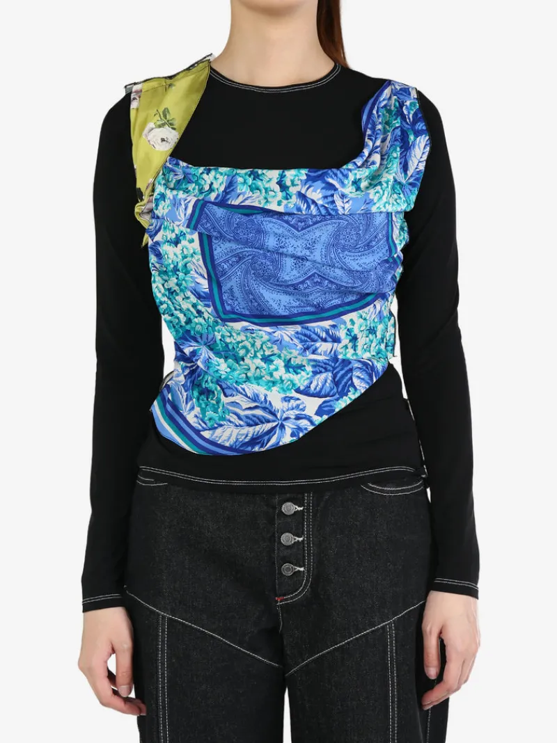 Tops>MARINE SERRE Upcycled Silk Scarves Draped Top
