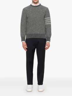 Knitwear>THOM BROWNE W/4 Bar Striped Relaxed Fit Crew Neck Pullover