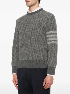 Knitwear>THOM BROWNE W/4 Bar Striped Relaxed Fit Crew Neck Pullover