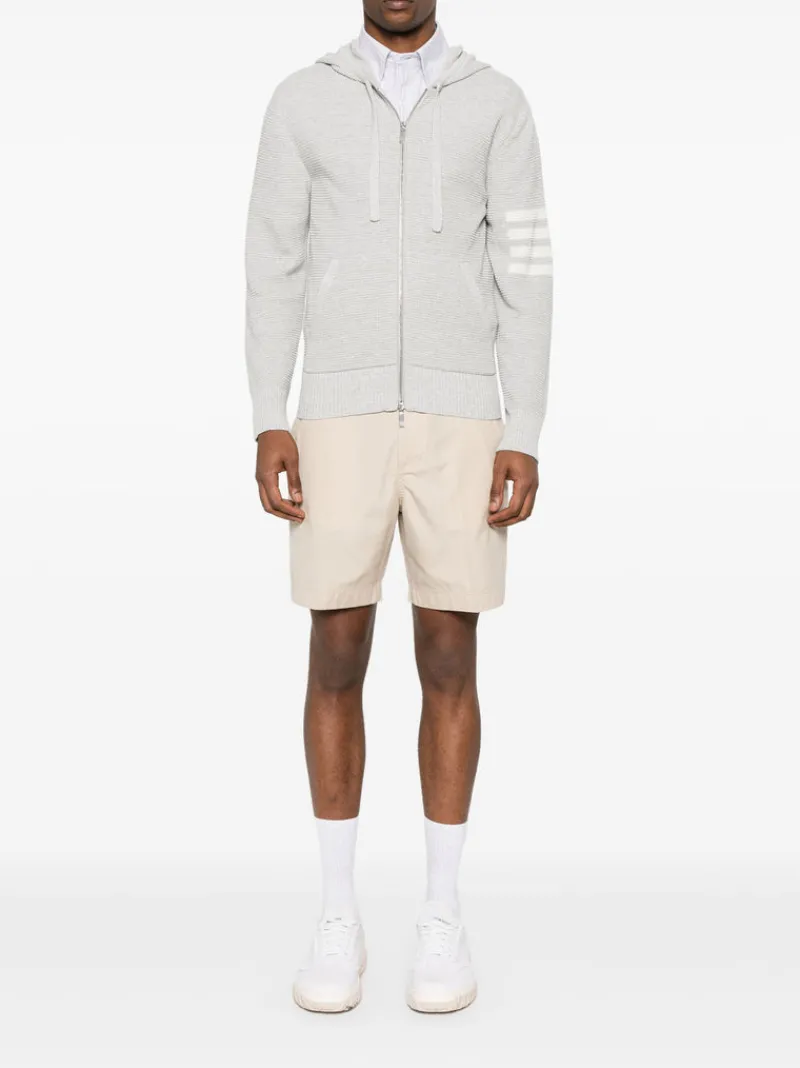 Sweats & Hoodies>THOM BROWNE W/4 Bar Stripes Intarsia Hoodie