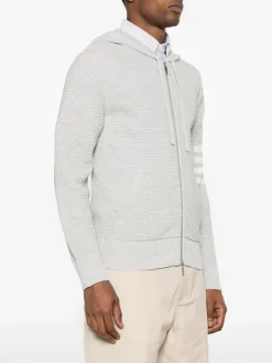 Sweats & Hoodies>THOM BROWNE W/4 Bar Stripes Intarsia Hoodie
