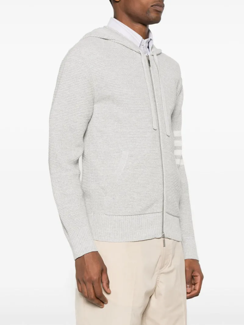 Sweats & Hoodies>THOM BROWNE W/4 Bar Stripes Intarsia Hoodie