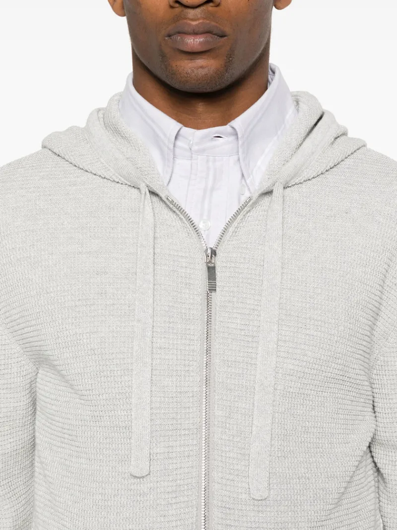 Sweats & Hoodies>THOM BROWNE W/4 Bar Stripes Intarsia Hoodie