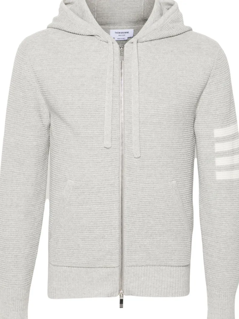 Sweats & Hoodies>THOM BROWNE W/4 Bar Stripes Intarsia Hoodie